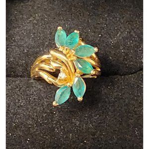 14k Gold 2 Carat Total Emerald Cocktail Ring Size 6